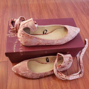 Crush velvet lace up pointed flats